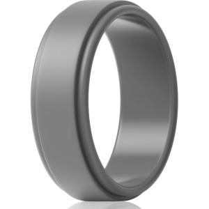 imageThunderFit Silicone Wedding Rings for Men  Step Edge Sleek Design Rubber Engagement Bands  8mm Width  2mm ThicknessGrey