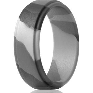 imageThunderFit Silicone Wedding Rings for Men  Step Edge Sleek Design Rubber Engagement Bands  8mm Width  2mm ThicknessGrey Camo