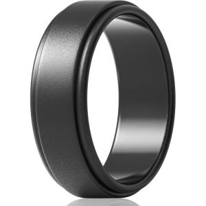 imageThunderFit Silicone Wedding Rings for Men  Step Edge Sleek Design Rubber Engagement Bands  8mm Width  2mm ThicknessGunmetal