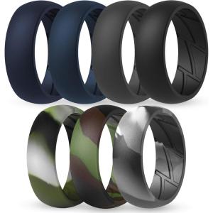 imageThunderFit Silicone Wedding Rings for Men Breathable Edition Rubber Engagement Bands Airflow Inner Grooves 85mm Wide 25mm Thick  1234567 Variety MultipackPack N Charcoal Black  Iron Grey  Navy Blue  Midnight Blue  Green Camo  Grey Camo  Grey Green Camo