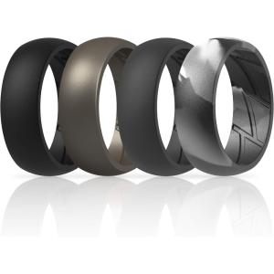 imageThunderFit Silicone Wedding Rings for Men Breathable Edition Rubber Engagement Bands Airflow Inner Grooves 85mm Wide 25mm Thick  1234567 Variety MultipackPack L Charcoal Black  Iron Grey  Metallic Platinum  Grey Camo