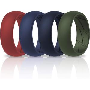 imageThunderFit Silicone Wedding Rings for Men Breathable Edition Rubber Engagement Bands Airflow Inner Grooves 85mm Wide 25mm Thick  1234567 Variety MultipackPack Y Midnight Blue  Navy Blue  Olive Green  Chili Red