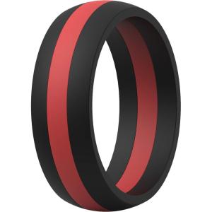 imageThunderFit Silicone Wedding Rings for Men Breathable Edition Rubber Engagement Bands Airflow Inner Grooves 85mm Wide 25mm Thick  1234567 Variety MultipackPack ZC Red Black