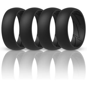 imageThunderFit Silicone Wedding Rings for Men Breathable Edition Rubber Engagement Bands Airflow Inner Grooves 85mm Wide 25mm Thick  1234567 Variety MultipackPack B 4 Black Rings