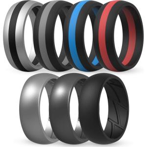 imageThunderFit Silicone Wedding Rings for Men Breathable Edition Rubber Engagement Bands Airflow Inner Grooves 85mm Wide 25mm Thick  1234567 Variety MultipackPack F Charcoal Black  Charcoal BlackBlue Line  Silver Grey  Charcoal BlackChili Red  Dark Silver  Charcoal BlackSmokey Grey  Charcoal BlackSilver Grey