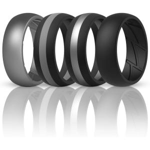 imageThunderFit Silicone Wedding Rings for Men Breathable Edition Rubber Engagement Bands Airflow Inner Grooves 85mm Wide 25mm Thick  1234567 Variety MultipackPack G Charcoal Black  Dark Silver  Charcoal BlackSilver Grey  Charcoal BlackSmokey Grey