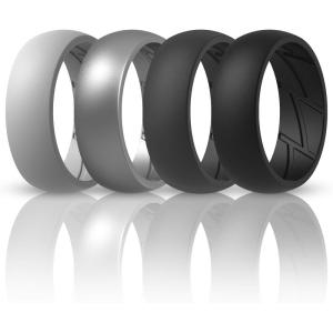 imageThunderFit Silicone Wedding Rings for Men Breathable Edition Rubber Engagement Bands Airflow Inner Grooves 85mm Wide 25mm Thick  1234567 Variety MultipackPack O Charcoal Black  Iron Grey  Smokey Grey  Silver Grey