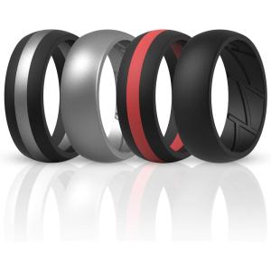 imageThunderFit Silicone Wedding Rings for Men Breathable Edition Rubber Engagement Bands Airflow Inner Grooves 85mm Wide 25mm Thick  1234567 Variety MultipackPack U Charcoal Black  Silver Grey  Charcoal BlackChili Red  Charcoal BlackSilver Grey