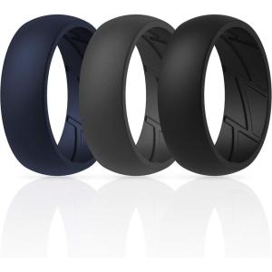 imageThunderFit Silicone Wedding Rings for Men Breathable Edition Rubber Engagement Bands Airflow Inner Grooves 85mm Wide 25mm Thick  1234567 Variety MultipackPack M Charcoal Black  Iron Grey  Navy Blue