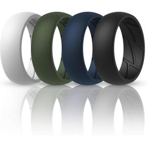 imageThunderFit Silicone Wedding Rings for Men Breathable Edition Rubber Engagement Bands Airflow Inner Grooves 85mm Wide 25mm Thick  1234567 Variety MultipackPack Q Charcoal Black  Midnight Blue  Pure White  Olive Green
