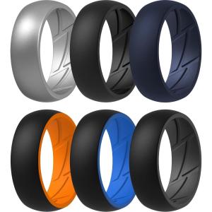imageThunderFit Silicone Wedding Rings for Men Breathable Edition Rubber Engagement Bands Airflow Inner Grooves 85mm Wide 25mm Thick  1234567 Variety MultipackPack S Charcoal Black  Navy Blue  Silver Grey  Charcoal BlackSunset Orange  Charcoal BlackBlue Line  Charcoal BlackSmokey Grey