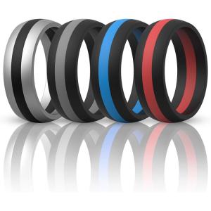 imageThunderFit Silicone Wedding Rings for Men Breathable Edition Rubber Engagement Bands Airflow Inner Grooves 85mm Wide 25mm Thick  1234567 Variety MultipackPack V Charcoal BlackSmokey Grey  Silver GreyCharcoal Black  Charcoal BlackChili Red  Charcoal BlackBlue Line
