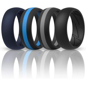 imageThunderFit Silicone Wedding Rings for Men Breathable Edition Rubber Engagement Bands Airflow Inner Grooves 85mm Wide 25mm Thick  1234567 Variety MultipackPack E Charcoal Black  Charcoal BlackBlue Line  Charcoal BlackSmokey Grey  Navy Blue