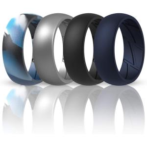 imageThunderFit Silicone Wedding Rings for Men Breathable Edition Rubber Engagement Bands Airflow Inner Grooves 85mm Wide 25mm Thick  1234567 Variety MultipackPack R Charcoal Black  Navy Blue  Blue Camo  Silver Grey