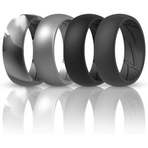 imageThunderFit Silicone Wedding Rings for Men Breathable Edition Rubber Engagement Bands Airflow Inner Grooves 85mm Wide 25mm Thick  1234567 Variety MultipackPack K Charcoal Black  Iron Grey  Grey Camo  Silver Grey