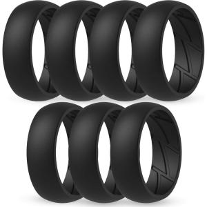 imageThunderFit Silicone Wedding Rings for Men Breathable Edition Rubber Engagement Bands Airflow Inner Grooves 85mm Wide 25mm Thick  1234567 Variety MultipackPack C 7 Black Rings