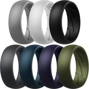 imageThunderFit Silicone Wedding Rings for Men Breathable Edition Rubber Engagement Bands Airflow Inner Grooves 85mm Wide 25mm Thick  1234567 Variety MultipackPack A Charcoal Black  Iron Grey  Navy Blue  Concrete Grey  Midnight Blue  Pure White  Olive Green