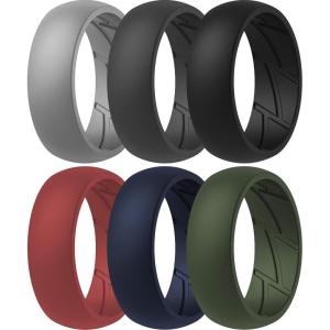 imageThunderFit Silicone Wedding Rings for Men Breathable Edition Rubber Engagement Bands Airflow Inner Grooves 85mm Wide 25mm Thick  1234567 Variety MultipackPack J Charcoal Black  Iron Grey  Chili Red  Navy Blue  Concrete Grey  Olive Green