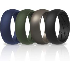 imageThunderFit Silicone Wedding Rings for Men Breathable Edition Rubber Engagement Bands Airflow Inner Grooves 85mm Wide 25mm Thick  1234567 Variety MultipackPack P Charcoal Black  Metallic Platinum  Olive Green  Navy Blue