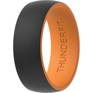 imageThunderFit Silicone Wedding Rings for Men 2 Layers Round Rubber Engagement Bands 87mm Wide 2mm Thick  14710 Variety MultipackPack B BlackOrange