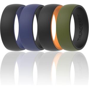 imageThunderFit Silicone Wedding Rings for Men 2 Layers Round Rubber Engagement Bands 87mm Wide 2mm Thick  14710 Variety MultipackPack E BlackOrange  BlackNavy Blue  NavyBlueBlack  OliveGreenBlack
