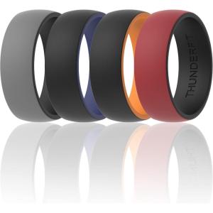 imageThunderFit Silicone Wedding Rings for Men 2 Layers Round Rubber Engagement Bands 87mm Wide 2mm Thick  14710 Variety MultipackPack F BlackOrange  BlackNavy Blue  GreyBlack  RedBlack