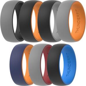 imageThunderFit Silicone Wedding Rings for Men 2 Layers Round Rubber Engagement Bands 87mm Wide 2mm Thick  14710 Variety MultipackPack I Dark GreyOrange  Dark GreyRed  Dark GreyBlack  BlackOrange  BlackBlue  Navy BlueOrange  BlackGrey