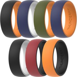 imageThunderFit Silicone Wedding Rings for Men 2 Layers Round Rubber Engagement Bands 87mm Wide 2mm Thick  14710 Variety MultipackPack K BlackWhite  DarkBlueOrange  DarkRedBlack  BlackOrange  DarkBlueWhite  OliveOrange  BlackOrange