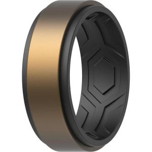 imageThunderFit Silicone Wedding Rings for Men Breathable Step Edge 2 Layers 10mm Wide 23mm Thick  147 Variety MultipackPack B BlackDarkBronze