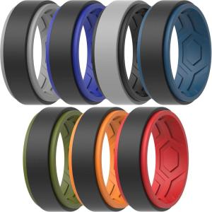 imageThunderFit Silicone Wedding Rings for Men Breathable Step Edge 2 Layers 10mm Wide 23mm Thick  147 Variety MultipackPack E Charcoal BlackConcrete Grey  Concrete GreyCharcoal Black  Charcoal BlackChili Red  Charcoal BlackOlive Green  Charcoal BlackSunset Orange  Charcoal BlackOcean Blue  Charcoal BlackMidnight Blue
