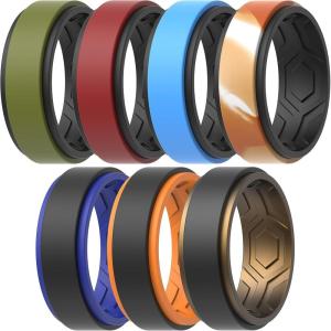 imageThunderFit Silicone Wedding Rings for Men Breathable Step Edge 2 Layers 10mm Wide 23mm Thick  147 Variety MultipackPack F Charcoal BlackSunset Orange  Ocean BlueCharcoal Black  Olive GreenCharcoal Black  Charcoal BlackMetallic Bronze  Sky BlueCharcoal Black  Orange CamoCharcoal Black  Maroon RedCharcoal Black