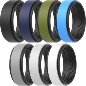 imageThunderFit Silicone Wedding Rings for Men Breathable Step Edge 2 Layers 10mm Wide 23mm Thick  147 Variety MultipackPack G Charcoal Black  Olive GreenCharcoal Black  Smokey GreyCharcoal Black  Navy BlueCharcoal Black  Concrete GreyCharcoal Black  Sky BlueCharcoal Black  Pure WhiteCharcoal Black