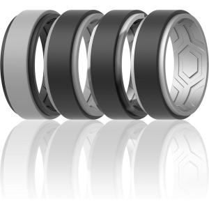 imageThunderFit Silicone Wedding Rings for Men Breathable Step Edge 2 Layers 10mm Wide 23mm Thick  147 Variety MultipackPack J GreyBlack  GreyCamoBlack  SilverBlack  BlackGrey