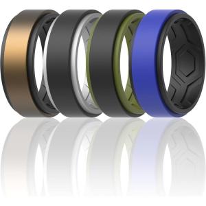 imageThunderFit Silicone Wedding Rings for Men Breathable Step Edge 2 Layers 10mm Wide 23mm Thick  147 Variety MultipackPack L SilverBlack  OliveGreenBlack  BlackDarkBlue  BlackDarkBronze
