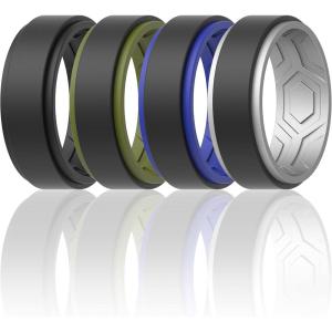 imageThunderFit Silicone Wedding Rings for Men Breathable Step Edge 2 Layers 10mm Wide 23mm Thick  147 Variety MultipackPack M SilverBlack  OliveGreenBlack  DarkBlueBlack  Black