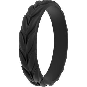 imageThunderFit Silicone Wedding Rings for Women Leaf Design Rubber Engagement Bands 52mm Wide 2mm Thick  147 Variety MultipackPack A Black