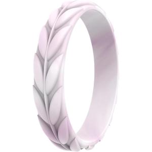 imageThunderFit Silicone Wedding Rings for Women Leaf Design Rubber Engagement Bands 52mm Wide 2mm Thick  147 Variety MultipackPack C Light Rose