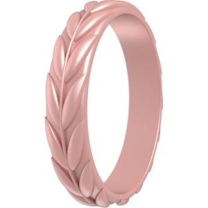 imageThunderFit Silicone Wedding Rings for Women Leaf Design Rubber Engagement Bands 52mm Wide 2mm Thick  147 Variety MultipackPack D Rose Gold