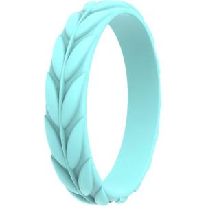 imageThunderFit Silicone Wedding Rings for Women Leaf Design Rubber Engagement Bands 52mm Wide 2mm Thick  147 Variety MultipackPack E Aqua Green