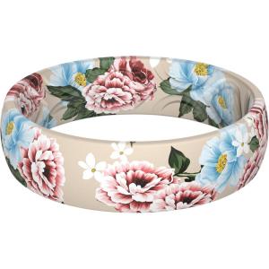 imageThunderFit Silicone Wedding Rings for Women Printed Design Breathable Rubber Engagement Bands 55mm Wide 18mm Thick MXPack M Flowers on Bone Background
