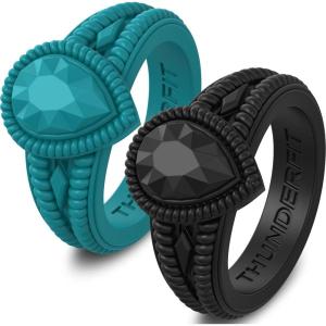 imageThunderFit Silicone Rings for Women Pear Rubber Engagement Wedding Bands 135mm Wide 55mm Thick  12 Variety MultipackPack B Black  Dark Teal