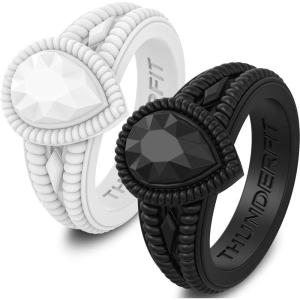 imageThunderFit Silicone Rings for Women Pear Rubber Engagement Wedding Bands 135mm Wide 55mm Thick  12 Variety MultipackPack D Black  White
