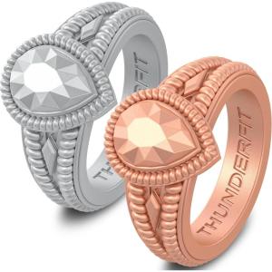 imageThunderFit Silicone Rings for Women Pear Rubber Engagement Wedding Bands 135mm Wide 55mm Thick  12 Variety MultipackPack H Silver  Rose Gold