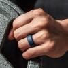 imageThunderFit Silicone Rings for Men Flat Top Angled Edge Rubber Wedding Bands 98mm Wide 2mm Thick  147 Variety MultipackPack B Dark Blue