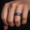 imageThunderFit Silicone Wedding Rings for Men Breathable Brushed Top Middle Engraved Line Rubber Engagement Bands 82mm Wide 25mm Thick  1467 Variety MultipackPack I Dark Silver