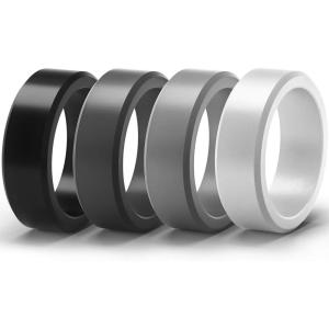 imageThunderFit Silicone Rings for Men Flat Top Angled Edge Rubber Wedding Bands 98mm Wide 2mm Thick  147 Variety MultipackPack I Black  Dark Grey  Light Grey  White