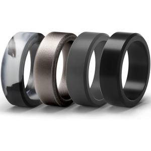 imageThunderFit Silicone Rings for Men Flat Top Angled Edge Rubber Wedding Bands 98mm Wide 2mm Thick  147 Variety MultipackPack J Black  Grey B  Gun Metal C  Grey Camo