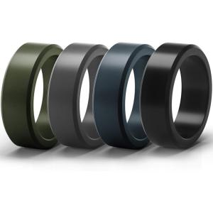 imageThunderFit Silicone Rings for Men Flat Top Angled Edge Rubber Wedding Bands 98mm Wide 2mm Thick  147 Variety MultipackPack L Dark Blue  Dark Green  Black  Dark Grey