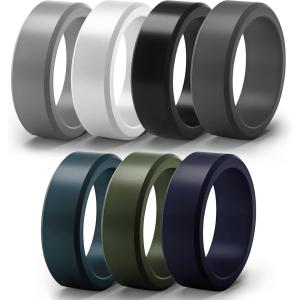imageThunderFit Silicone Rings for Men Flat Top Angled Edge Rubber Wedding Bands 98mm Wide 2mm Thick  147 Variety MultipackPack M Grey A  Grey B  Dark Blue B  White  Black  Dark Teal  Olive Green