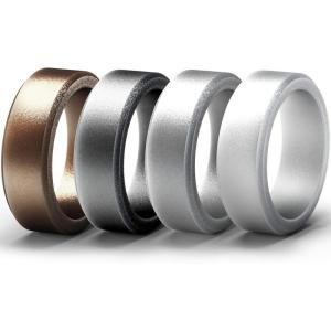 imageThunderFit Silicone Rings for Men Flat Top Angled Edge Rubber Wedding Bands 98mm Wide 2mm Thick  147 Variety MultipackPack N Silver  Light Silver  Bronze  Gunmetal